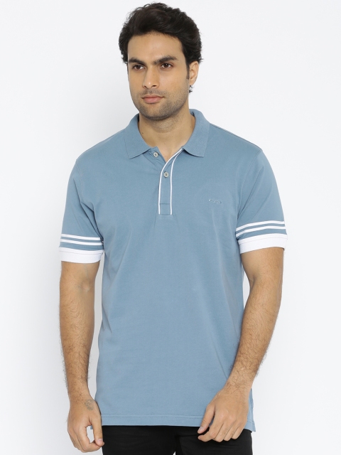 

ColorPlus Men Blue Solid Polo Pure Cotton T-shirt