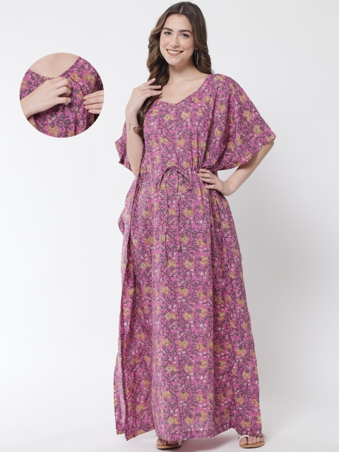 

Aujjessa Pink Floral Maternity Maxi Dress