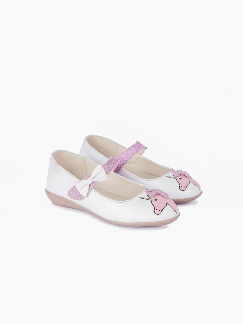 

BOYZ N GALZ Girls White & Purple Printed Ballerinas with Bows Flats