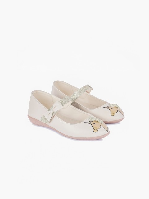 

BOYZ N GALZ Girls Cream-Coloured Colourblocked Ballerinas with Bows Flats