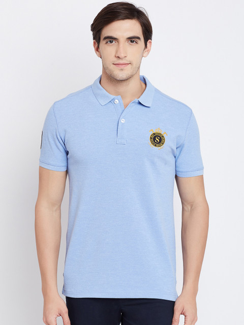 

Status Quo Men Blue Solid Polo Collar T-shirt