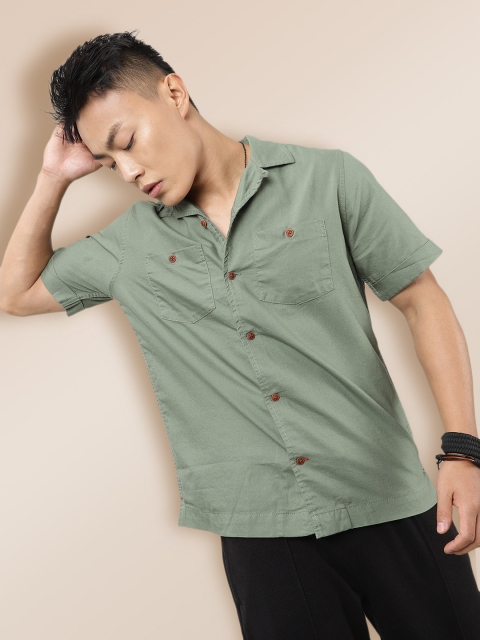 

KRA Men Olive Green Solid Classic Casual Shirt