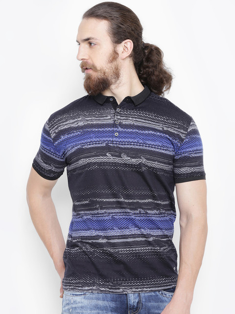 

Status Quo Men Black Printed Slim Polo Collar T-shirt