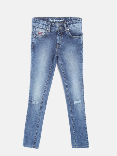 

Pepe Jeans Girls Blue Pixlette Skinny Fit Mid-Rise Mildly Distressed Jeans