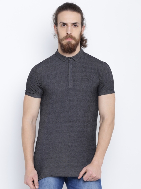 

Status Quo Men Charcoal Grey Solid Polo Collar T-shirt
