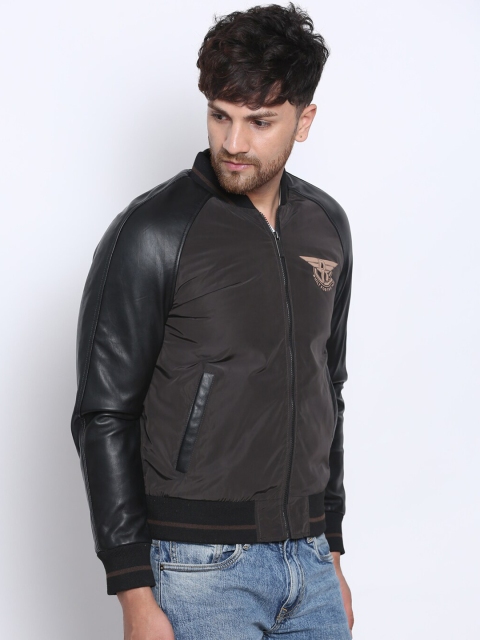

Justanned Men Brown Floral Lightweight Longline Outdoor Bomber with Embroidered Jacket