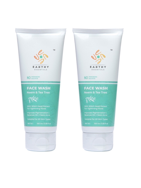 

EARTHY ESSENTIALS Set of 2 Neem & Tea Tree Face Washes for Clear Skin - 100ml each, Green