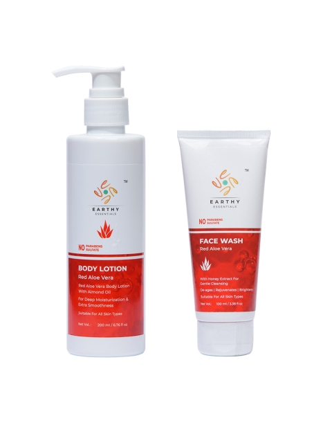 

EARTHY ESSENTIALS Red Aloe Vera Skincare Kit - Body Lotion 200ml + Face Wash 100ml