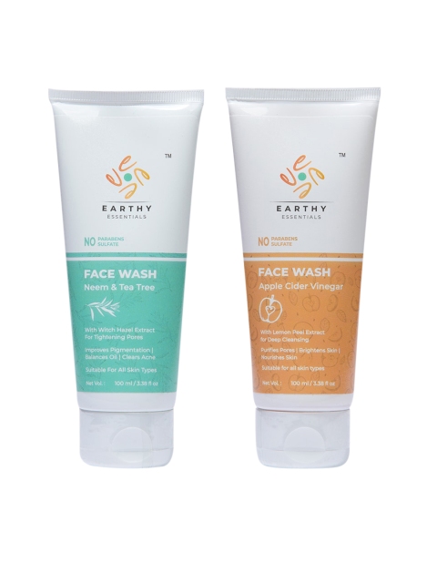 

EARTHY ESSENTIALS Face Wash Combo - Neem & Tea Tree + Apple Cider Vinegar - 100ml each, Orange