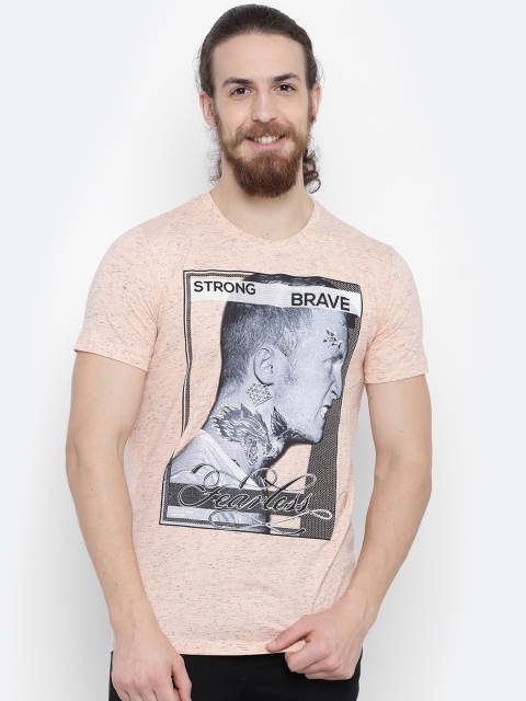 

Status Quo Men Peach-Coloured Printed Round Neck T-shirt