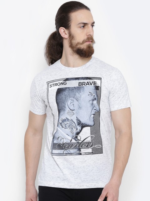 

Status Quo Men Off-White Printed Round Neck T-shirt
