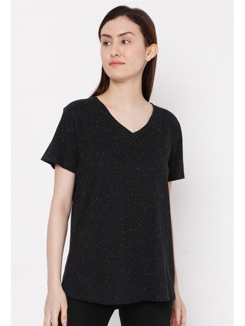 

SPYKAR Women Black V-Neck Slim Fit T-shirt