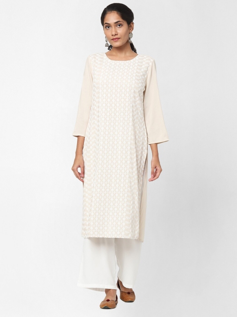 

Naari Beige Floral Chikankari Embroidered Kurta