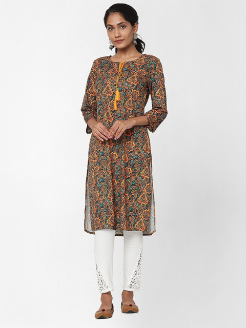 

Naari Women Teal & Mustard Yellow Ethnic Motifs Printed Kurta