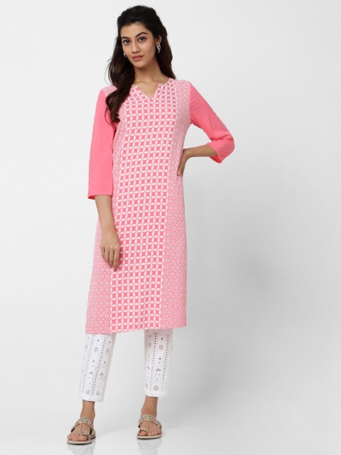 

Naari Pink Printed V-Neck Kurti