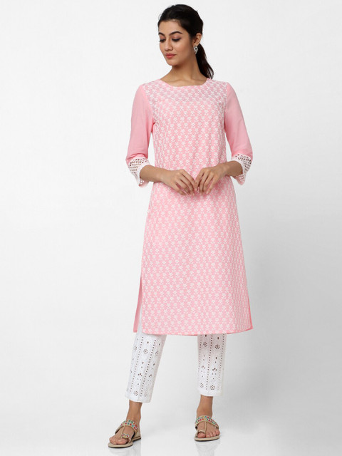 

Naari Pink Floral Embroidered Cotton Kurta