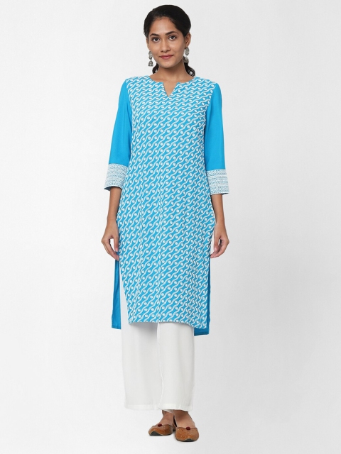 

Naari Turquoise Blue & White Embroidered Kurta