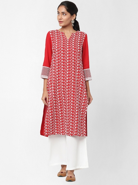 

Naari Women Red & White Ethnic Motifs Embroidered Kurta