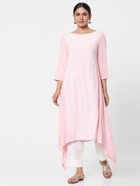 

Naari Pink Floral Embroidered Asymmetric Kurta