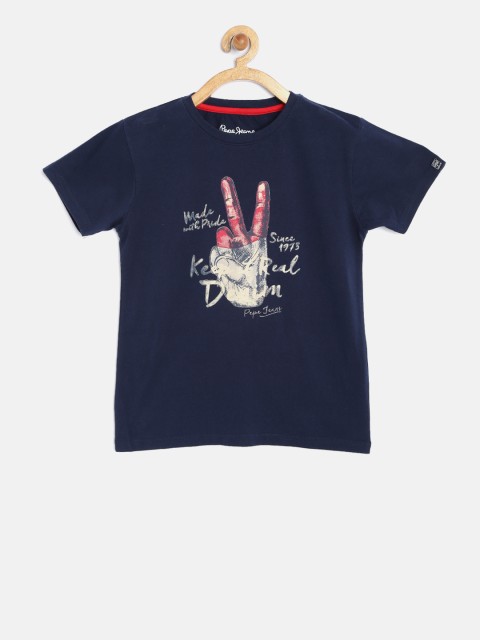 

Pepe Jeans Boys Navy Printed Round Neck T-shirt, Navy blue