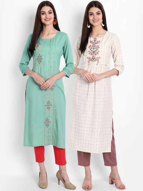 

arangya Women Multicoloured Geometric Embroidered Mirror Work Kurta, Multi