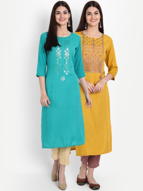 

arangya Women Multicoloured Set Of 2 Ethnic Motifs Embroidered Thread Work Kurta, Multi