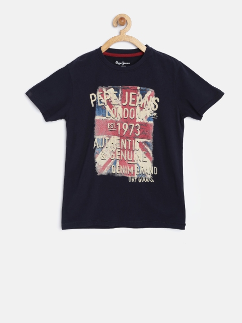 

Pepe Jeans Boys Navy Printed Round Neck T-shirt, Navy blue