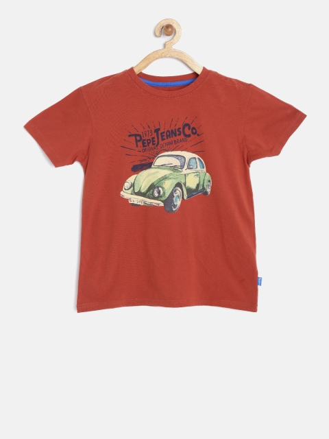 

Pepe Jeans Boys Rust Orange Printed Round Neck T-shirt