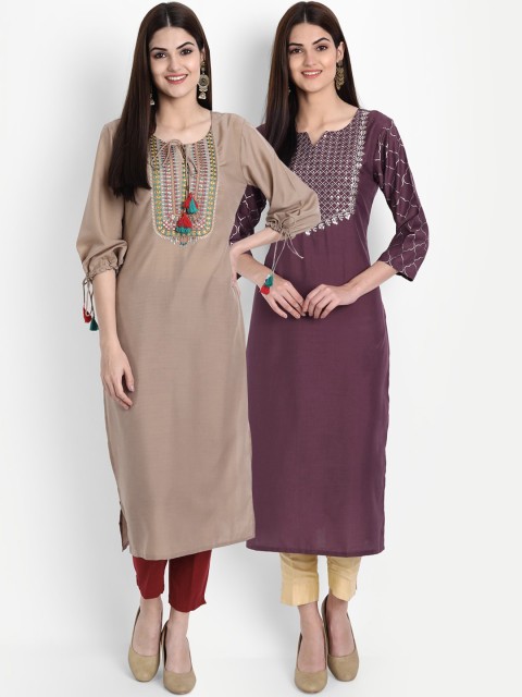 

arangya Women Multicoloured Yoke Design Thread Work Kurta, Multi