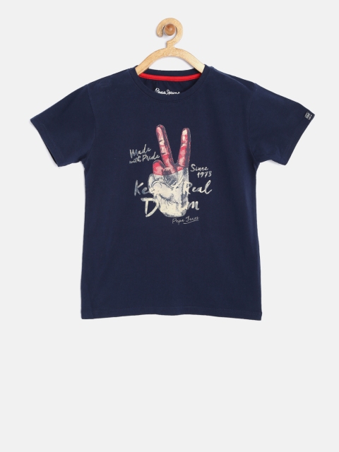 

Pepe Jeans Boys Navy Printed Round Neck T-Shirt, Navy blue