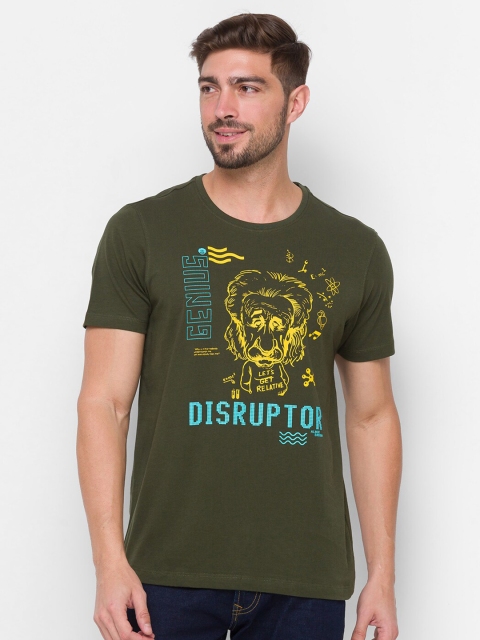 

SPYKAR Men Olive Green Printed T-shirt