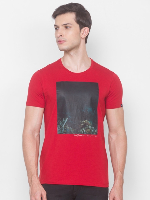 

SPYKAR Men Orange Printed Slim Fit T-shirt