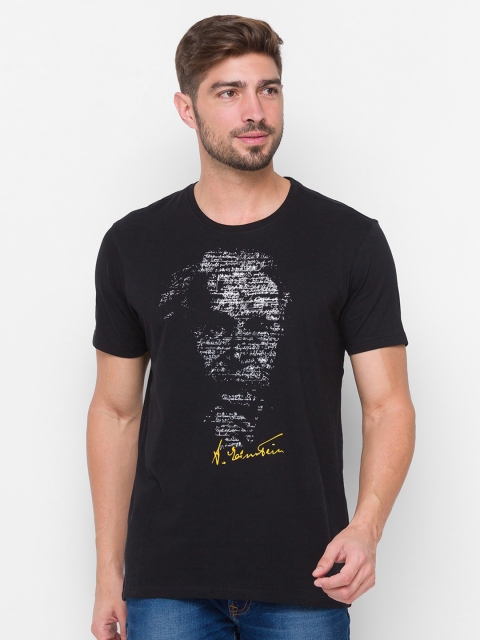 

SPYKAR Men Black & White Printed Slim Fit Cotton T-shirt