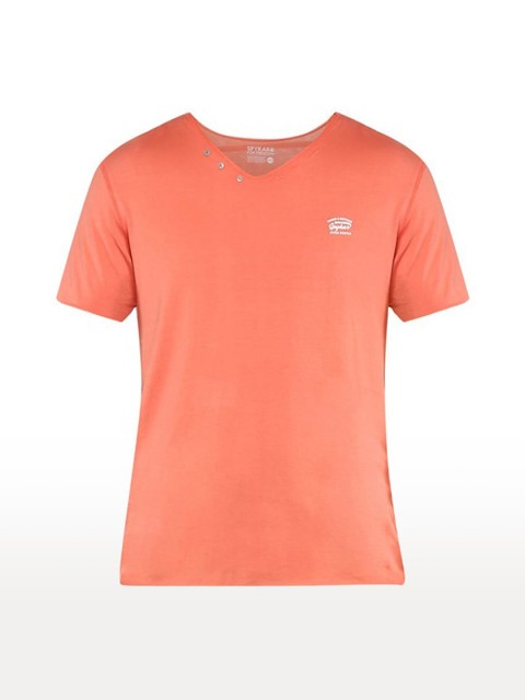 

SPYKAR Men Orange V-Neck Slim Fit Cotton T-shirt