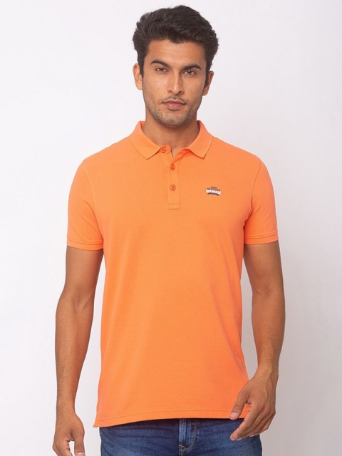 

SPYKAR Men Peach-Coloured Polo Collar Cotton T-shirt