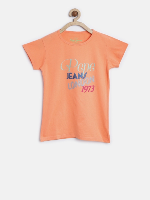 

Pepe Jeans Girls Orange Printed Round Neck T-shirt