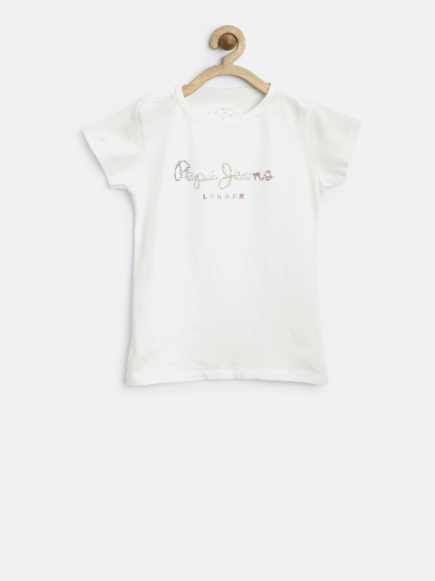 

Pepe Jeans Girls White Round Neck Embellished T-shirt