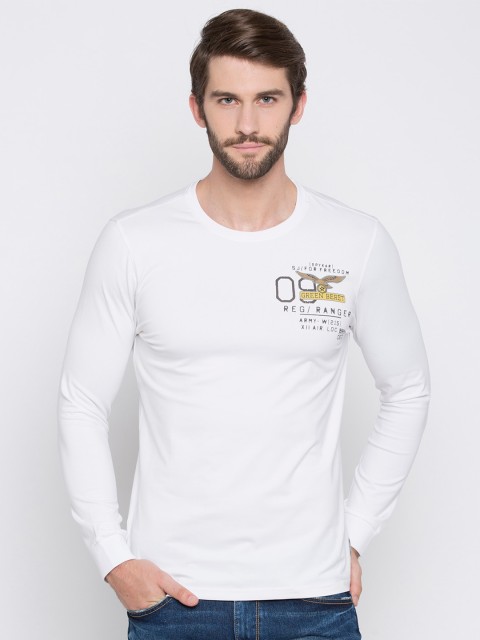 

SPYKAR Men White Typography Printed Applique Slim Fit T-shirt