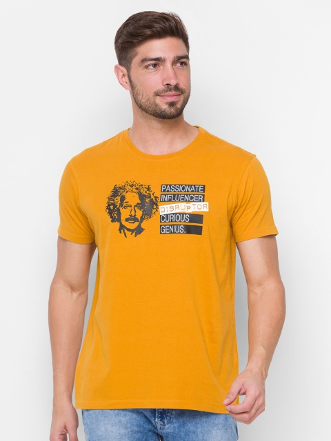 

SPYKAR Men Yellow Printed Slim Fit T-shirt
