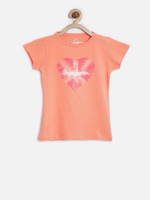 

Pepe Jeans Girls Orange Printed Round Neck T-shirt