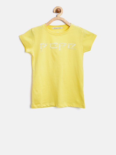 

Pepe Jeans Girls Yellow Printed Round Neck T-shirt