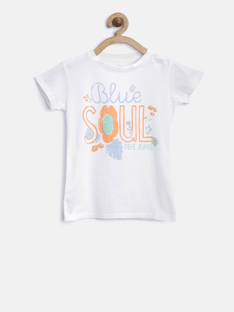 

Pepe Jeans Girls White Printed Round Neck T-shirt