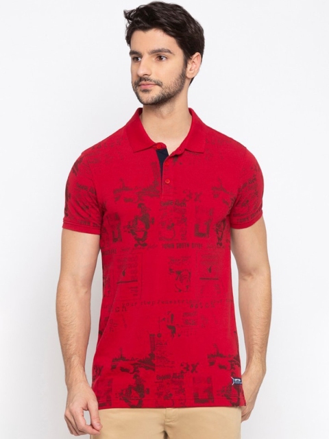 

SPYKAR Men Red Printed Polo Collar Slim Fit Cotton T-shirt