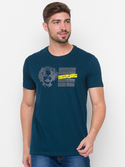 

SPYKAR Men Blue Typography Printed Applique Slim Fit T-shirt