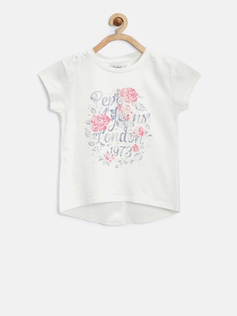 

Pepe Jeans Girls Off-White Printed Round Neck T-Shirt