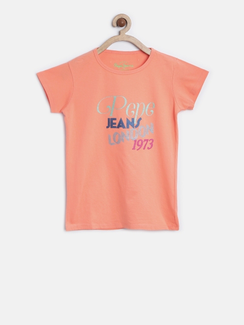 

Pepe Jeans Girls Orange Printed Round Neck T-shirt