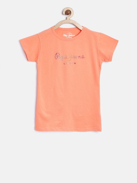 

Pepe Jeans Girls Orange Round Neck Embellished T-shirt