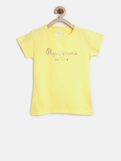 

Pepe Jeans Girls Yellow Embellished Round Neck T-Shirt