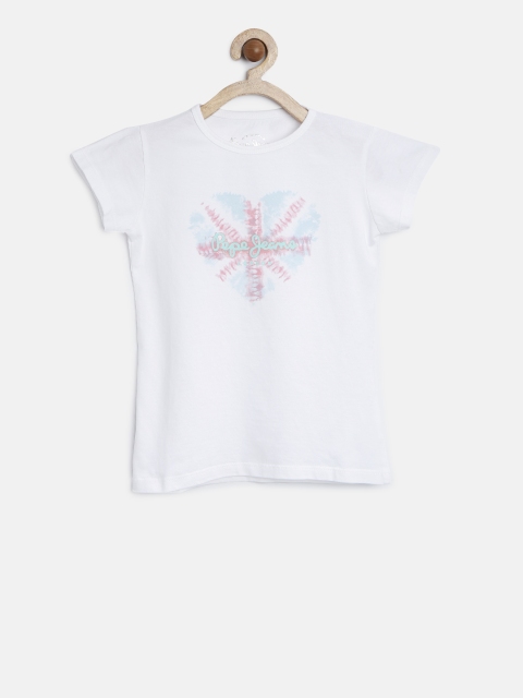 

Pepe Jeans Girls White Printed Round Neck T-shirt