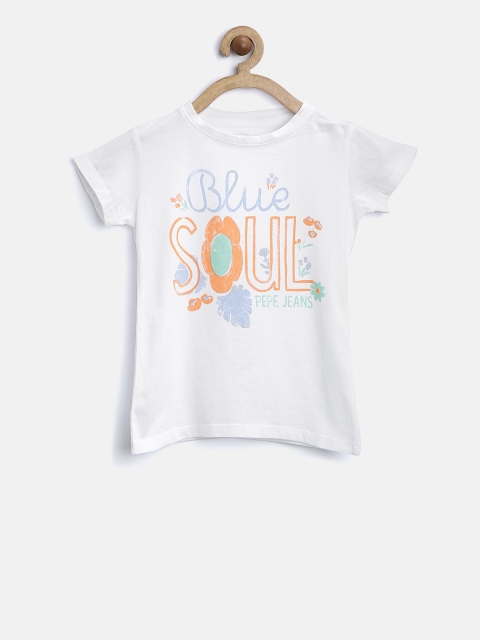 

Pepe Jeans Girls White Printed Round Neck T-shirt